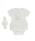 Baby Girl Bodysuit & Headband Set 0–9 Months White Ivory Floral Lace Ruffle