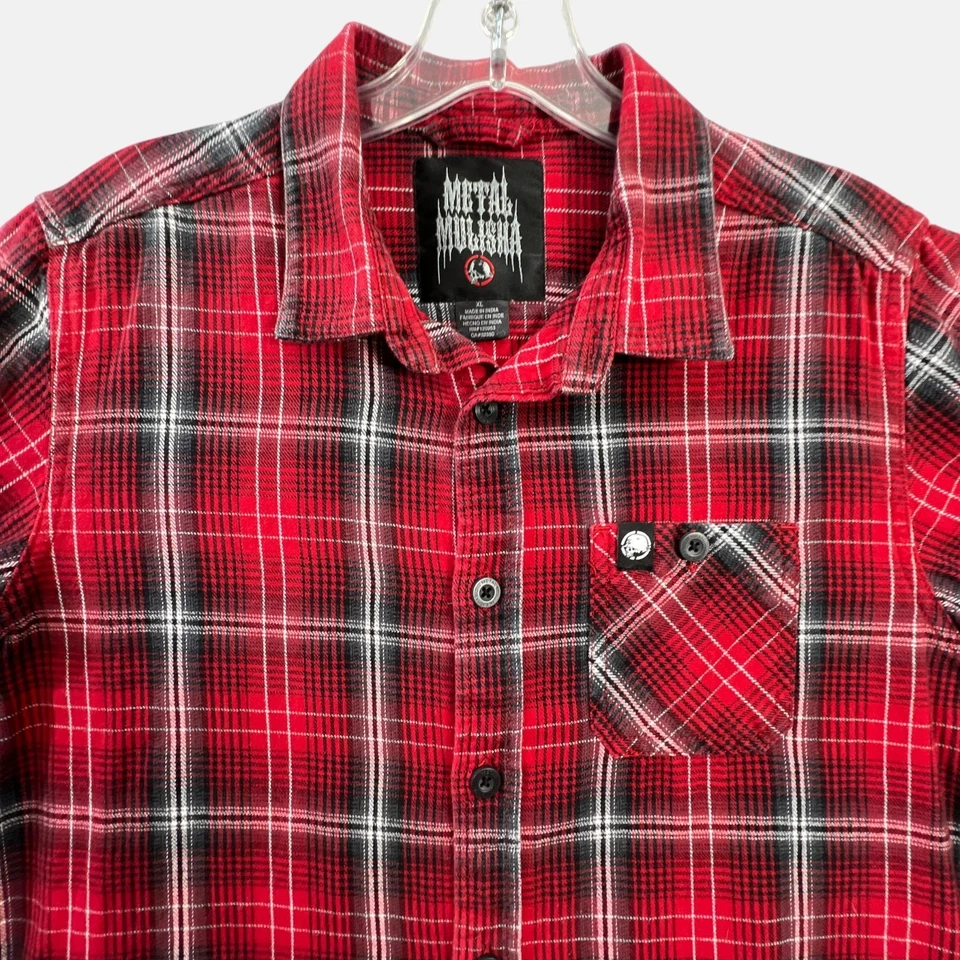 Camisa a Cuadros Mulisha Metal Niños XL Roja Negra A Cuadros Abotonada Manga Larga Grunge Foto 2 de 4