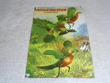 VINTAGE WINCHESTER SHOTGUN SHELLS MAN & DOG HUNTING PORCELAIN METAL GAS OIL SIGN