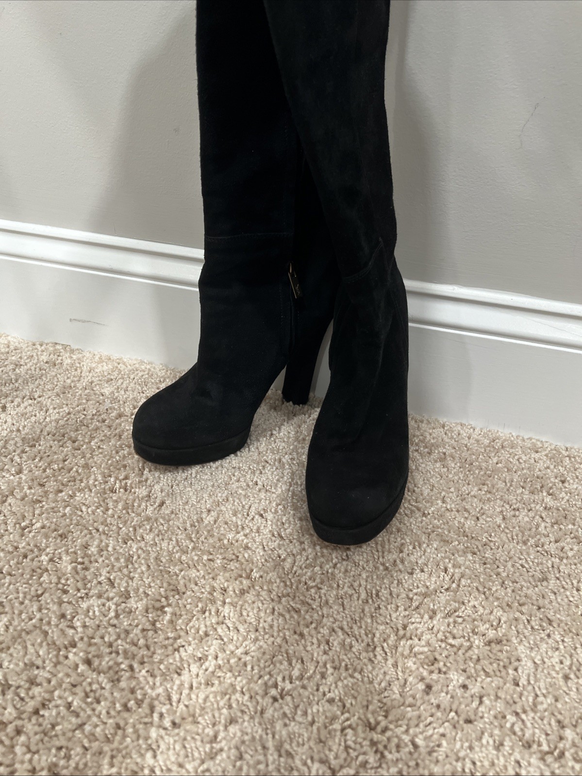 Stivali scamosciati AUTENTICI Saint Laurent YSL neri al ginocchio EU36 5 (6) cerniere oro