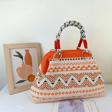Sac vintage tricoté beige orange • 18×26×9 cm • Anses tressées