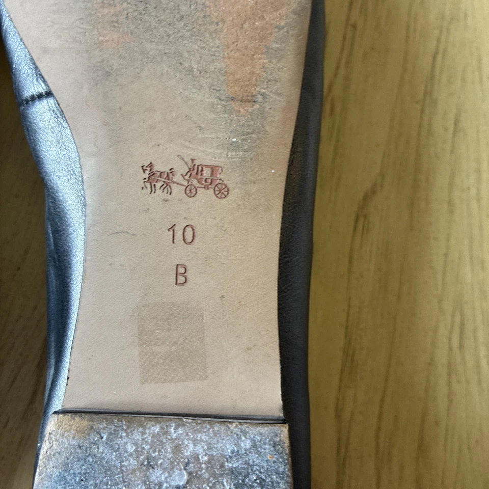 Zapatos planos de ballet Coach Ultman Metcalf peltre logotipo plateado rayas negras informales talla 10 Foto 4 de 4