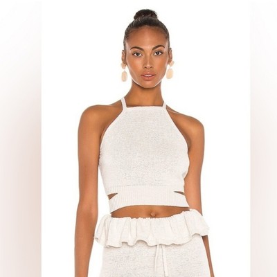 New Cult Gaia Women s Nan Knit Tie-Back Halter Cream Off White Top Size XL