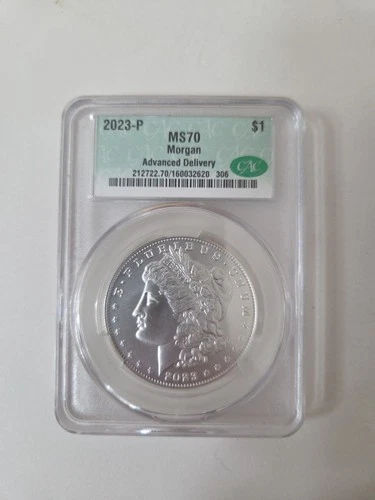 2023-P $1 MORGAN DOLLAR CAC MS70 Advance Delivery Green Label Silver Coin.