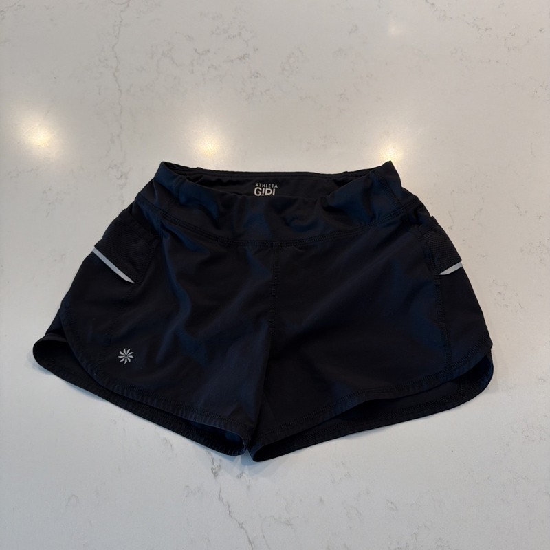 Athleta Girl Black Drawstring Waist Liner Back Zip Side Pocket Reflective Medium