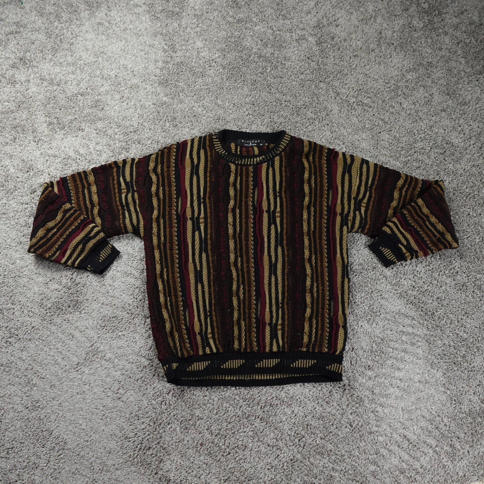 Vintage Protege Coogi Style 3D Knit Sweater Multicolor Medium Abstract Biggie