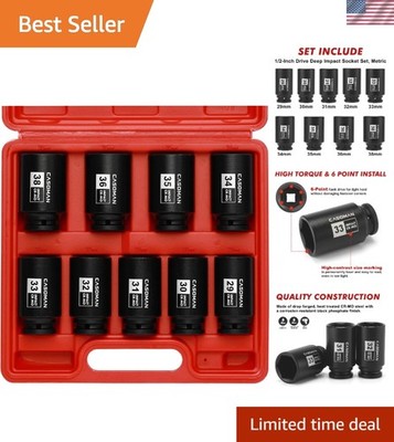 Metric 1/2-Inch Drive Impact Socket Set - 9 Pieces, 6 Point Design for Easy Use