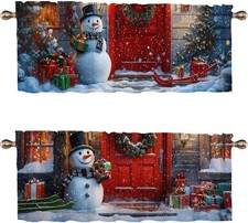 Christmas Valance Curtains 2 Pack Wooden Sleds 52"W x 18"L Pack of 2 Xmas