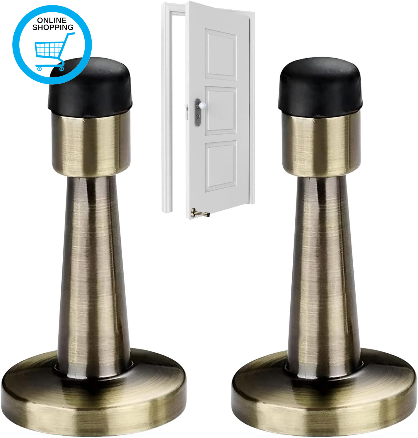Brass Door Stop 2Pcs Door Stoppers for Skirtings Zinc Alloy Rubber Anti-Collisio
