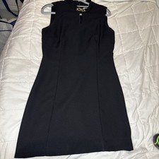 Banu Paris Little Black Dress 8 Sleeveless Sheath Dress Lion Neck Hardware