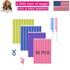 36Pcs Flexible Hair Rollers and Curlers Set - 7" 0.63"  0.47" Bendable Soft ...