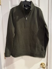 Women's Large Eddie Bauer Plush Quarter-Zip Pullover Sweater Top Forest Green