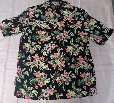 Divided by H&M Unisex XS Black Hawaiian Tropical Floral Viscose Shirt