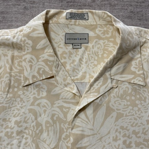 Cutter and Buck Men’s Hawaiian Button Up Shirt Sz XL Tan. Company logo On Sleeve - Picture 3 of 5