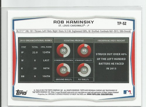 Rob Kaminsky St. Louis 2014 Bowman Draft Top Prospect - Imagen 2 de 2