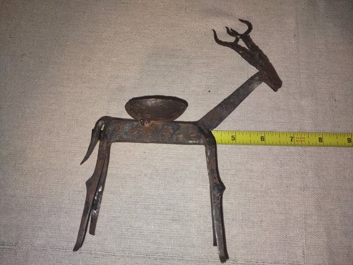 2 pz portacandele brutalista metallo ferro antilope gazzella renna cervo - Foto 9 di 13