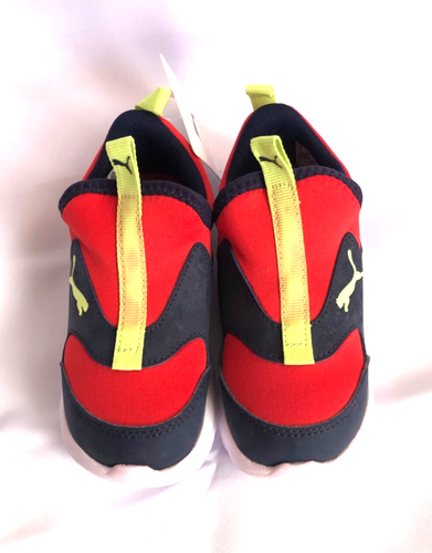 PUMA FUN RACER SLIP ON kids shoes red blue size UK8 feet length 15.5cm used item - Picture 2 of 6