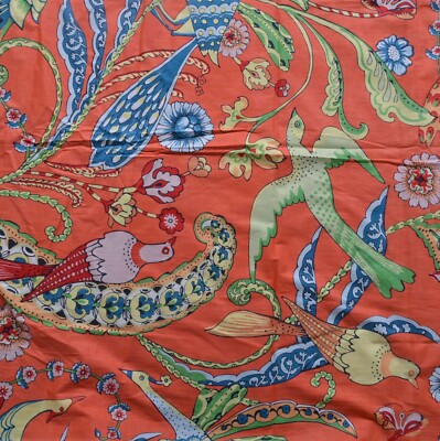 Indian 5 Yard Cotton Handcrafted Hand Block Floral Print Orange Fabric