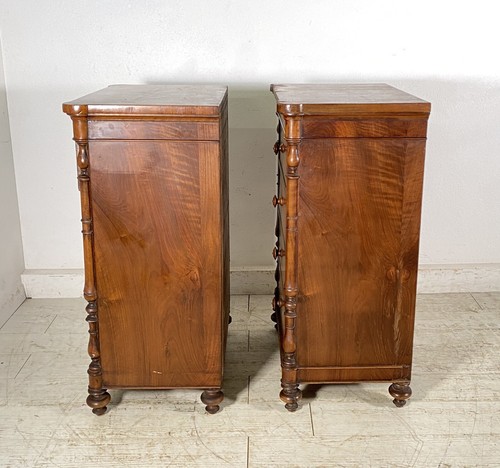 ANTICA COPPIA COMODINO STILE LUIGI FILIPPO LEGNO NOCE FINE 1800 CASSETTO ANTA - Foto 14 di 14