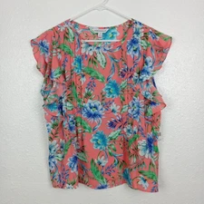 Counterparts Top women's Size Small Floral Guavatini Flutter Sleeve Blouse Work