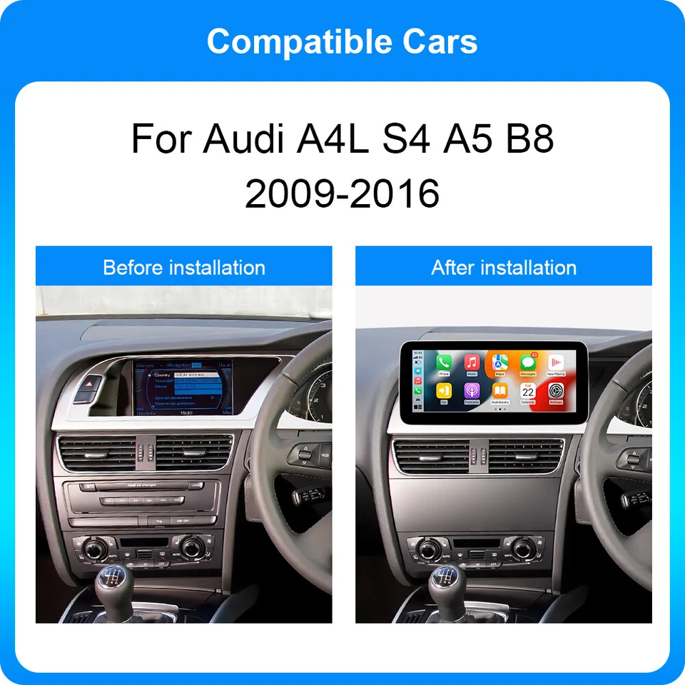 For Audi A4 A5 B8 S4 S5 10.25" Car Stereo Sat Nav IPS DAB+ Android14 CarPlay DVR - Image 2 of 4