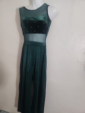 curtain call costumes sleeveless jumpsuit green flare med velvet sequin Lycra ma