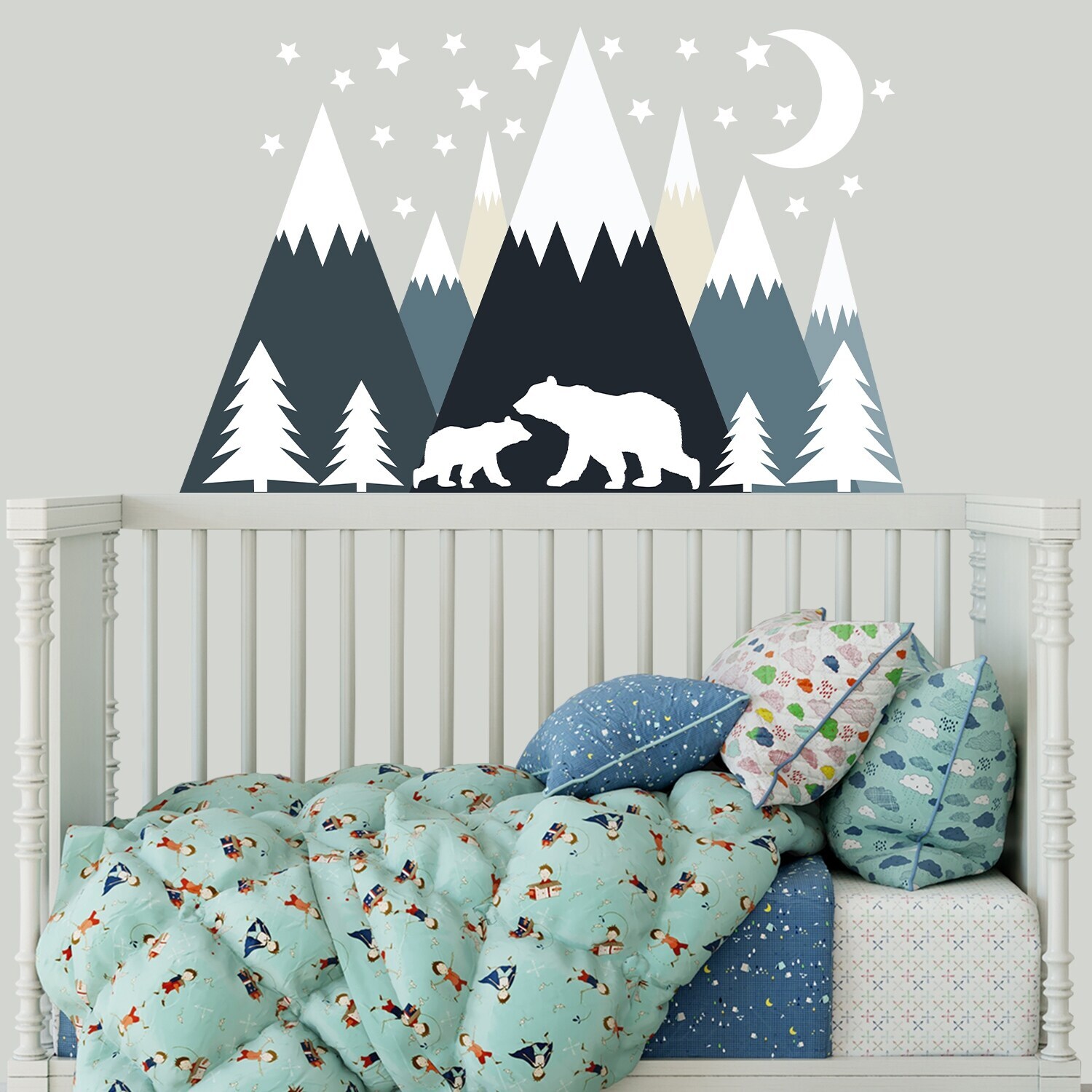 Mountain Wall Decal Nursery - Polar Bear Family Decor