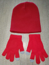 boys WONDER NATION red knit BEANIE HAT GLOVES one size fits most