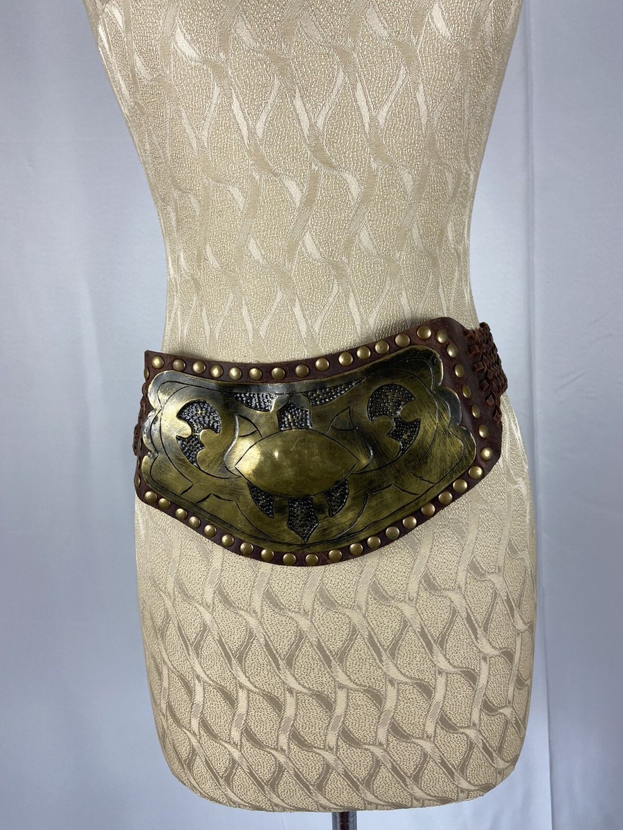 Handmade Vintage Size M Brown Wide Brass Embellished  display picture 2