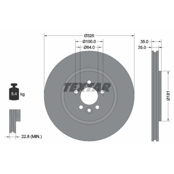 Textar 2X Bremsscheibe Vorne Ø325 Mm InnenbelüFtet Beschichtet FüR MG-image