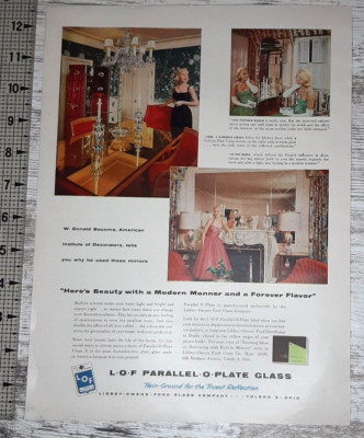 1955 Libbey Owens Ford Glass Vintage Print Ad Mirrors Home Decor Dressing Dining