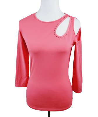 Vintage 90s Cache Womens Top Medium CUT-OUT Rhinestone NEW Pink Y2K Tight
