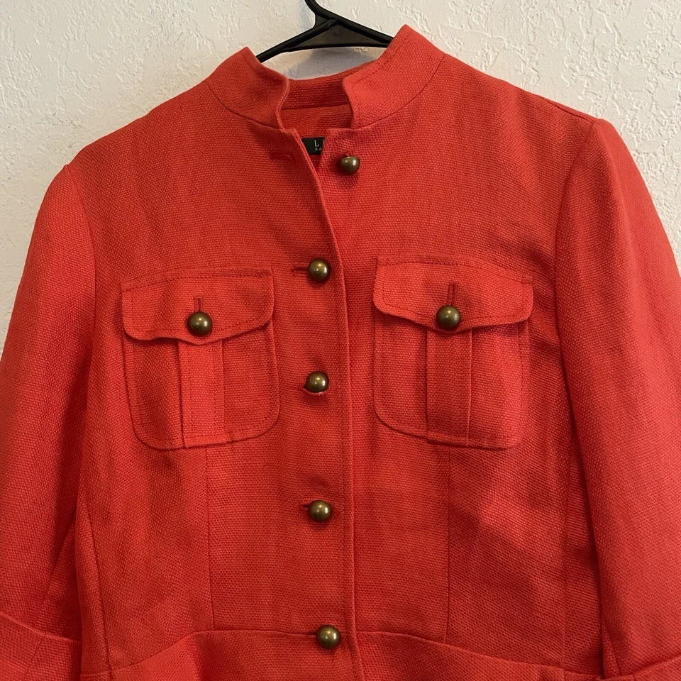 Chaqueta Ralph Lauren Mujer Talla 6 Naranja Lino Informal Estilo Militar Foto 3 de 4