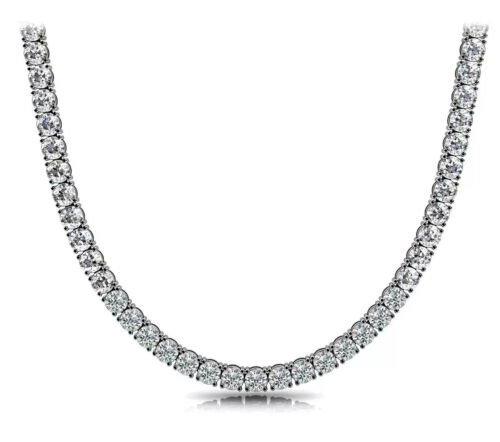 Huge 41 Ct TW Round Cut Natural Diamond Tennis Necklace 14K White Gold 22" - Picture 2 of 4