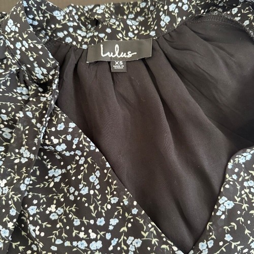 Lulus Floral Print Romper Long Sleeve Tie Neck Black Blue XS - Picture 3 of 3