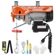 CREWORKS Electric Hoist 1500 lb Crane Winch with 328 ft Wireless Remote Control