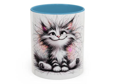 Cute Fluffy Cat Mug   Adorable Kitten Coffee Cup Gift for Cat Lovers, 11oz