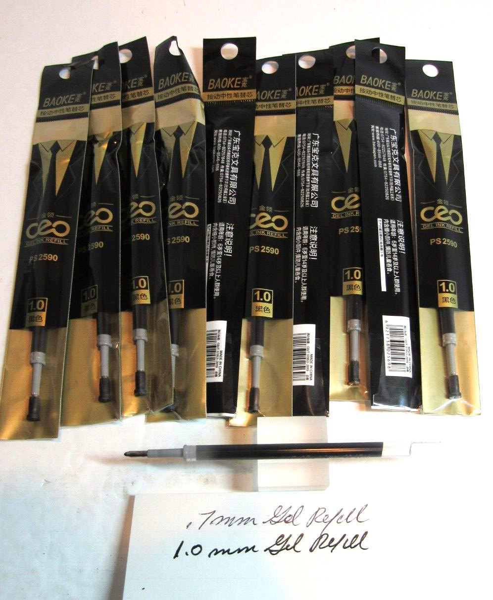 10 BAOKE GEL ROLLERBALL REFILLS BROAD -1.0MM-FIT MANY ROLLERBALL AND GEL PENS