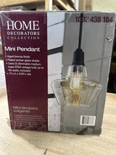 Home Decorators Collection 1-Light Aged Bronze Pendant with Amber Plated Glass..