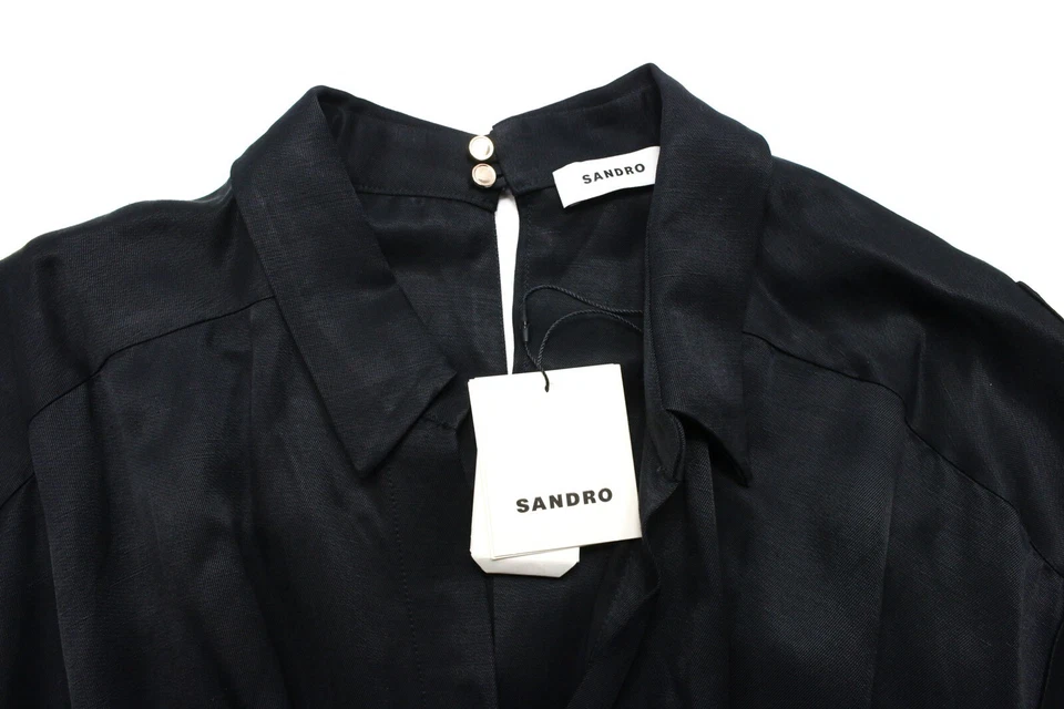 Sandro Tenerife Overall Damen (Eu) 42 Kurzärmelig Plissiert V Hals Zip Schwarz - Bild 4 von 4