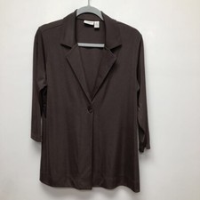 Chicos Easywear Womens Blazer Jacket Brown Buttons Stretch Collar Hip Length M