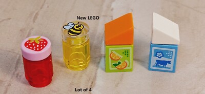 New LEGO Food Set Kitchen Fridge Delivery Jam Honey Bee Milk with COW OJ Juice