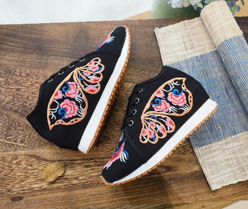 Tenis Mujer Talla 4-9 Zapatos de Lona Algodón Con Cordones Chino Bordado Floral - Imagen 45 de 80