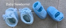 NEWBORN BABY BLUE HAND KNITTED BOOTEES  100  PREMIUM ACRYLIC  NEW BUT NO TAGS