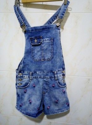 Womens Laulia Denim Jeans Overall Shorts Jumper Romper w Flamingos Small |  eBay