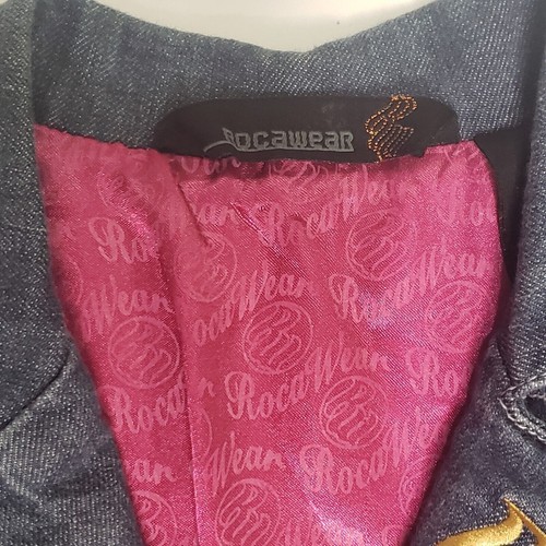 Rocawear Denim Jacket Girl Large 10/12 Medium Wash Magenta Satin Lined Y2K Retro - Picture 3 of 24