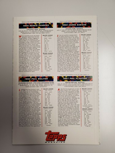 Topps Magazine 1991 Design-A-Card Winner #1 Sheet of 4 MLB Player Cards - Picture 2 of 2