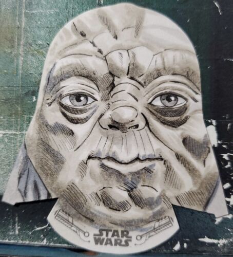 2018 Topps Empire Strikes Back B&W Yoda SW Shaped Sketch  card by Tom Amici - Picture 1 of 2