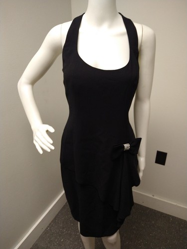 VTG Kathryn Conover Pencil Dress Women's 6 Halter Bow Goth Revenge Witchy Y2K - Picture 1 of 10