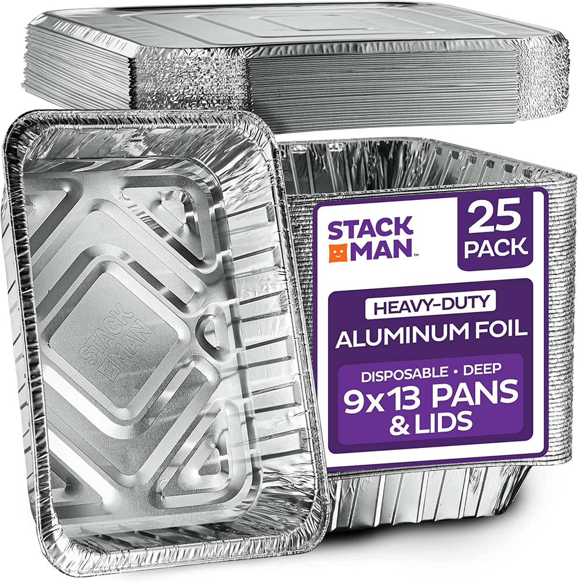 9X13 Disposable Aluminum Foil Pans with Lids [25 Sets] Large